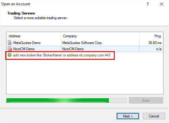 Choosing MT4 server for new account